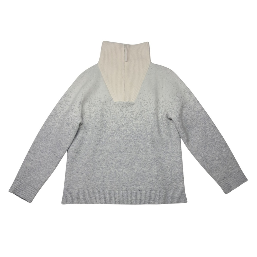 T by Talbots Sweater Womens Large Half Zip Grey Ombre Metallic Mock Neck Holiday